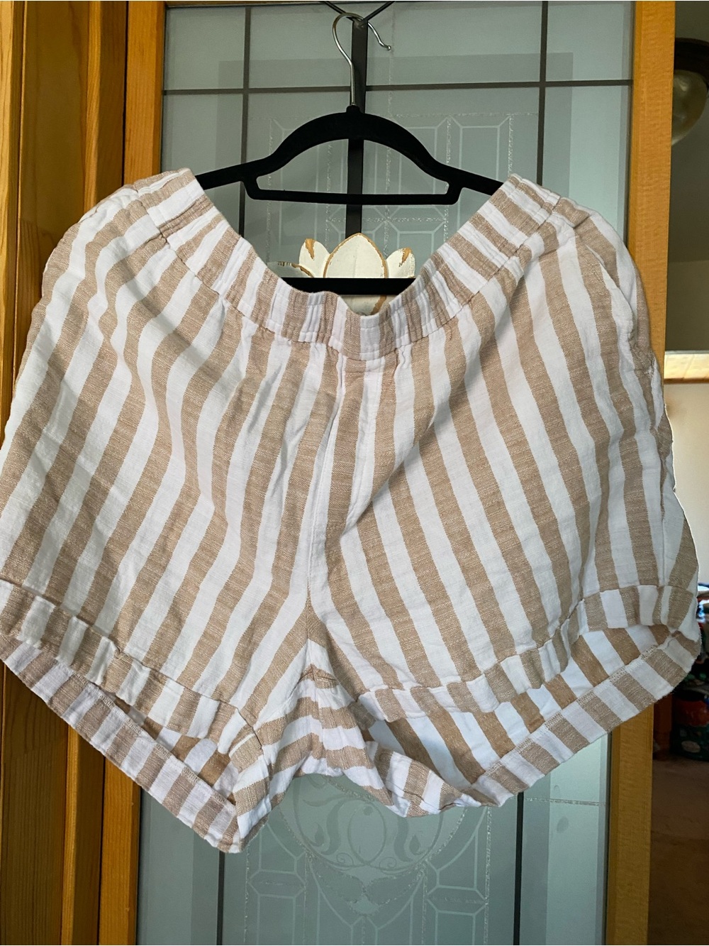 Old Navy White and Tan Striped High Waist Shorts